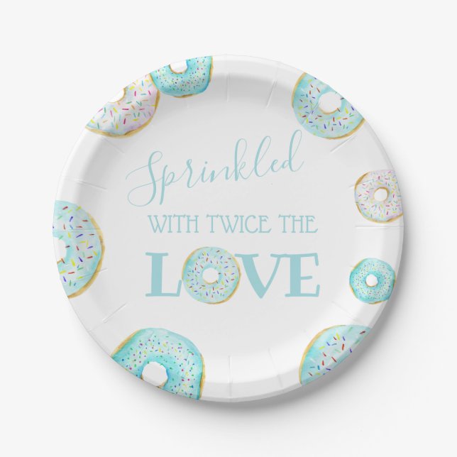 Blue Doughnut Baby Sprinkle Paper Plate (Front)