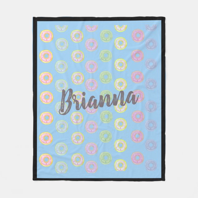 Blue Doughnut Custom Name Medium Fleece Blanket (Front)