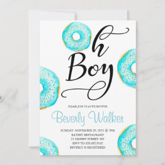 Blue Doughnut Oh Baby Boys Baby Shower Invitation