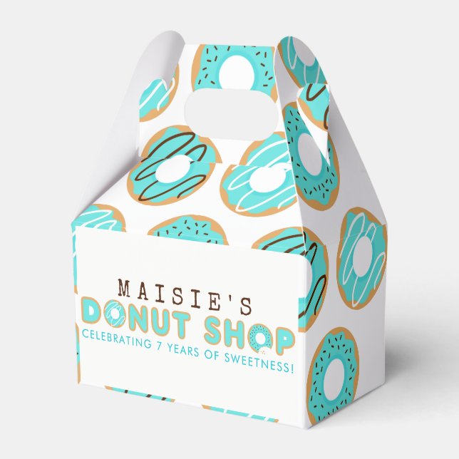 Blue Doughnut Shop Birthday Party Favor Box (Front Side)