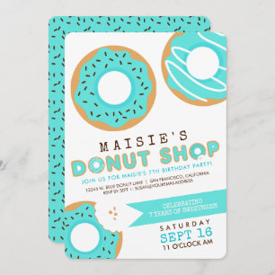 Blue Doughnut Shop Birthday Party Invitation