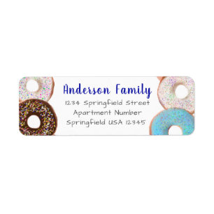 Blue Doughnut Theme Family Name Custom Return Addr
