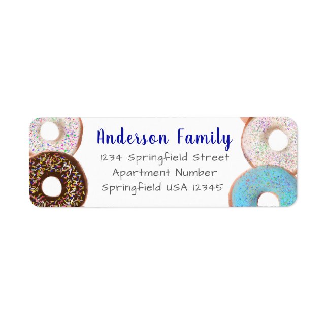 Blue Doughnut Theme Family Name Custom Return Addr (Front)