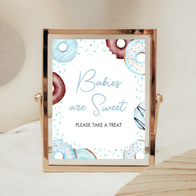 Blue Doughnuts and Diapers Babies are Sweet Poster (Donuts and Diapers Baby Shower Babies are Sweet Sign)