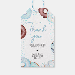 Blue Doughnuts and Diapers Baby Shower Favour Tags