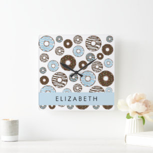 Blue Doughnuts, Brown Doughnuts, Sprinkles, Your N Square Wall Clock
