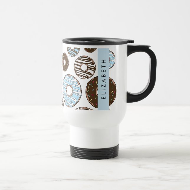 Blue Doughnuts, Brown Doughnuts, Sprinkles, Your N Travel Mug (Right)