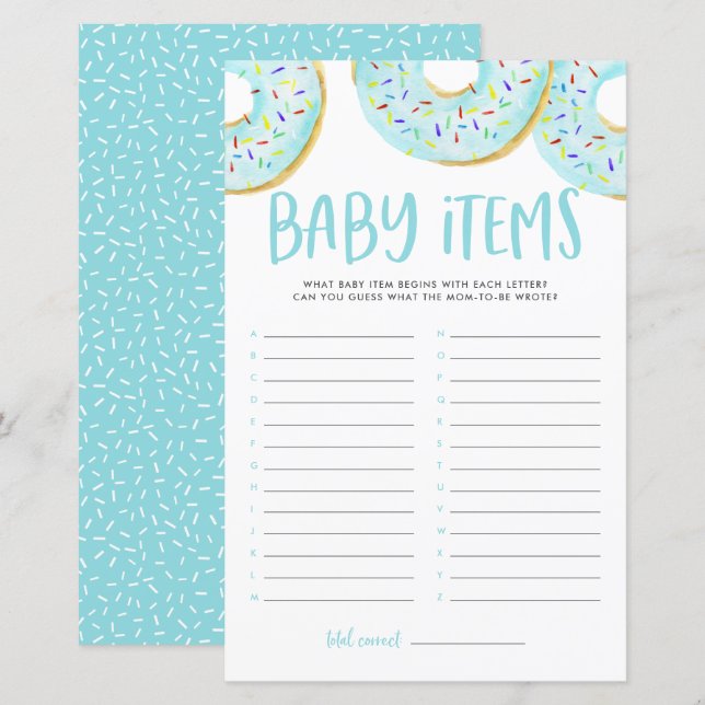 Blue Doughnuts Guess The Baby Items Baby Shower Ga (Front/Back)