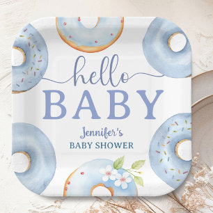 Blue Doughnuts Hello Baby Shower Brunch  Paper Plate