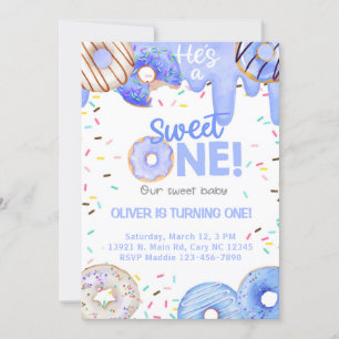 Blue doughnuts he's a sweet one boy birthday invit invitation