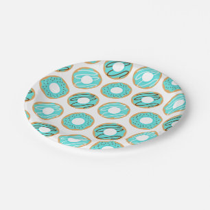 Blue Doughnuts Pattern Paper Plate