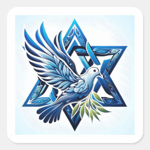 Blue Dove and Star of David Peace Square Sticker
