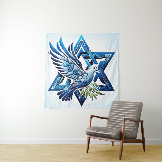 Blue Dove and Star of David Peace Tapestry (In Situ)
