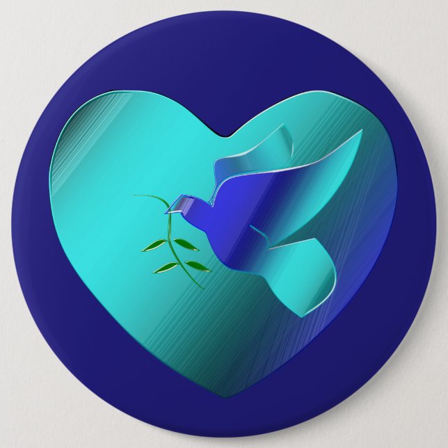 Blue Dove of the Sky Heart 6 Inch Round Button (Front)