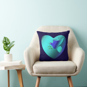Blue Dove of the Sky Heart Throw Pillow