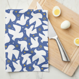 Blue Dove Star of David Hanukkah Kitchen Towel