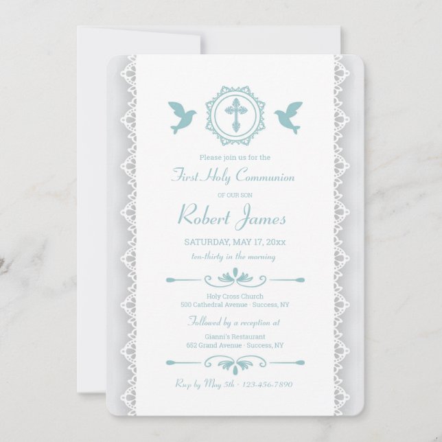 Blue Doves Religious Invitation (Front)