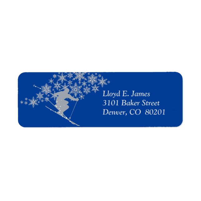 Blue Downhill Snow Ski Return Address Label (Front)