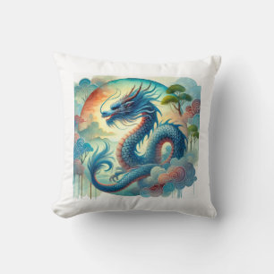 Blue Dragon 111024AREF141 - Watercolor Throw Pillow