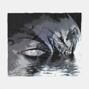 Blue Dragon and Moon Illustration Fleece Blanket