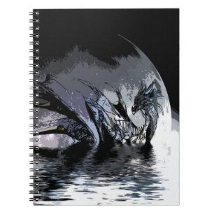Blue Dragon and Moon Illustration Notebook