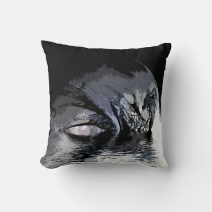 Blue Dragon and Moon Illustration  Throw Pillow