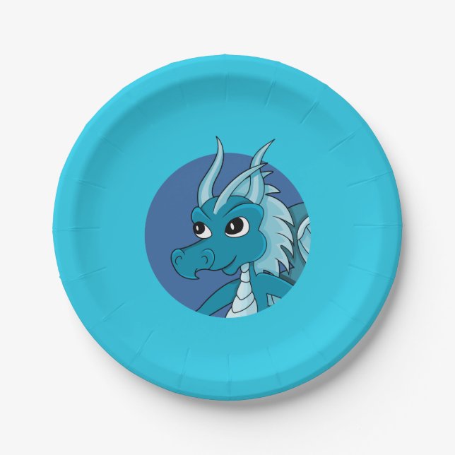 Blue dragon  cartoon paper plate (Front)