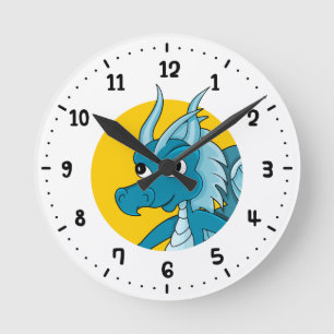 Blue dragon cartoon round clock
