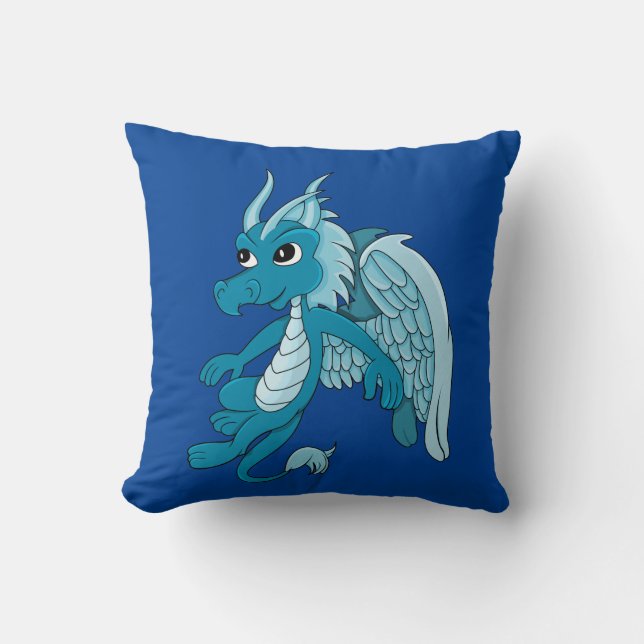 Blue Dragon Cartoon Throw Pillow (Front)