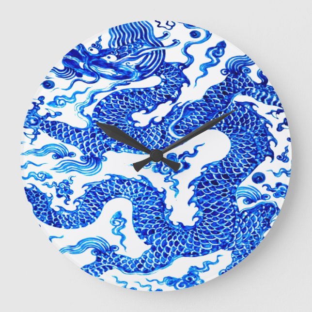 Blue Dragon Chinese Vase Modern Acryllic Designer Large Clock (Front)