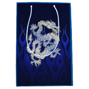Blue Dragon Chrome like Carbon Fibre flames Medium Gift Bag