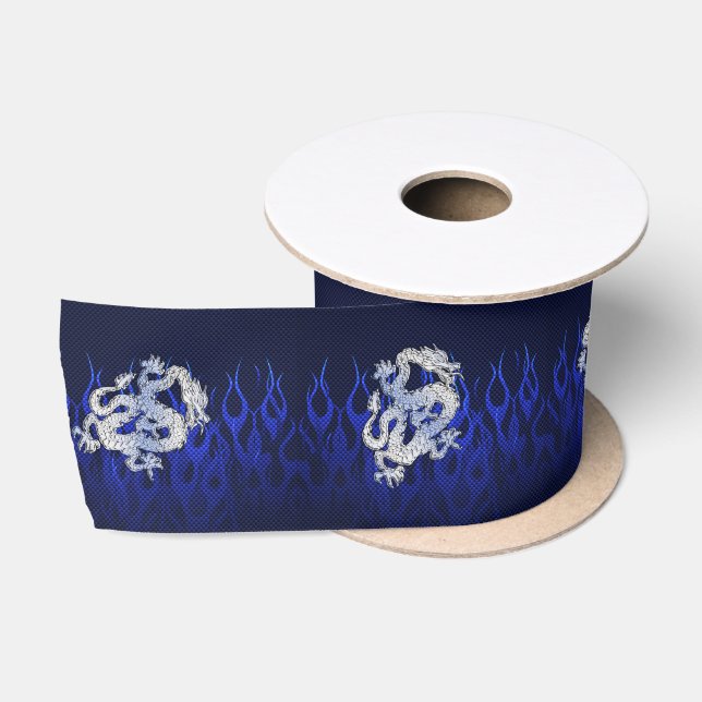 Blue Dragon Chrome like Carbon Fibre flames Satin Ribbon (Spool)