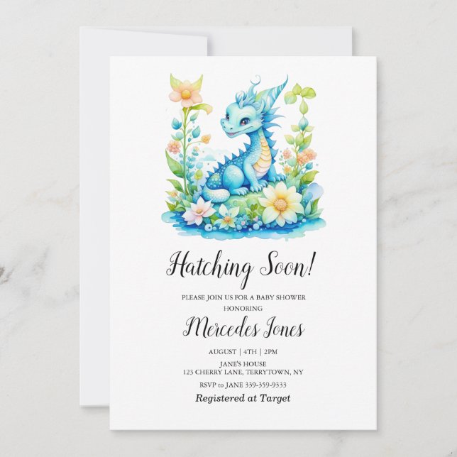 Blue Dragon Floral Hatching Soon Baby Shower  Invitation (Front)
