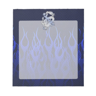 Blue Dragon in Chrome Carbon racing flames Notepad