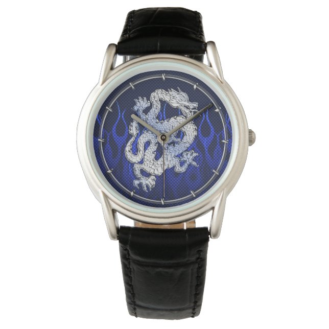 Blue Dragon in Chrome Carbon racing flames Watch (Front)