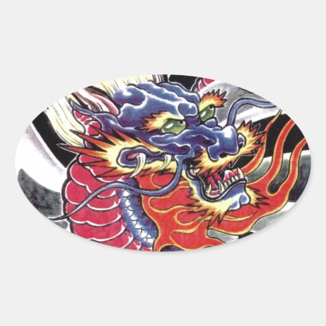 Blue Dragon Japanese tattoo design Oval Sticker (Front)