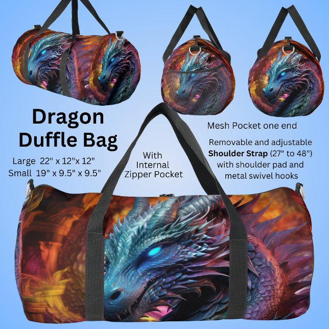 Blue Dragon on Fiery Background Duffle Bag (Creator Uploaded)
