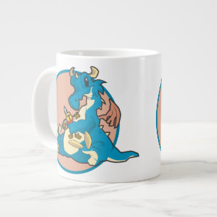 Blue Dragon playing with a Stuffed Knight figure Large Coffee Mug