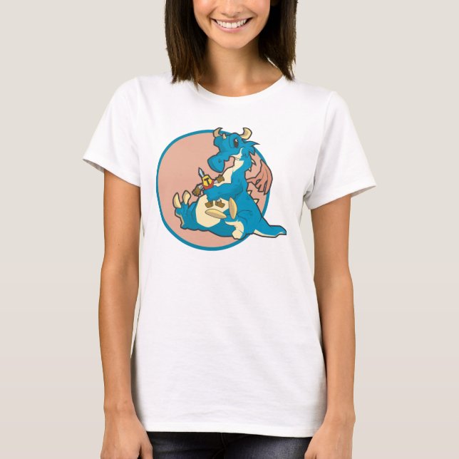 Blue Dragon playing with a Stuffed Knight figure T-Shirt (Front)
