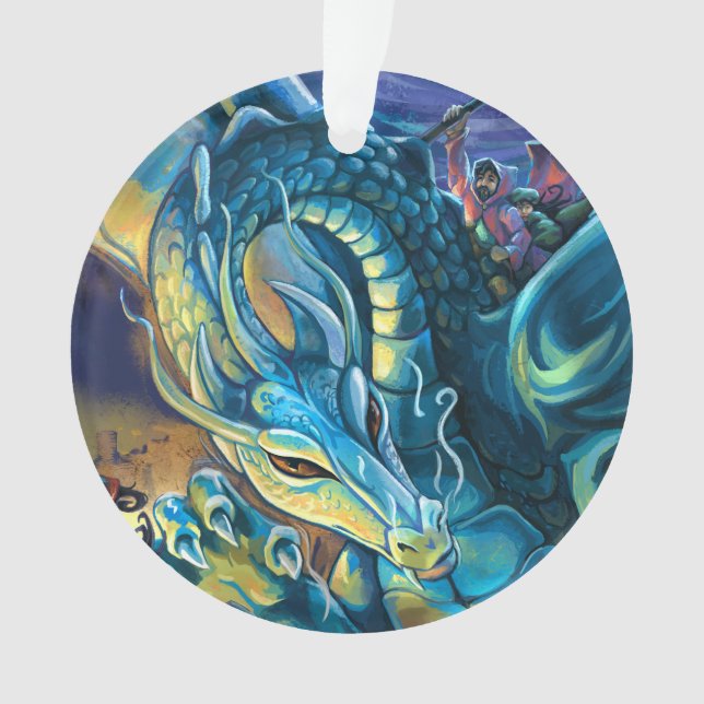 Blue Dragon Rider Ornament (Front)