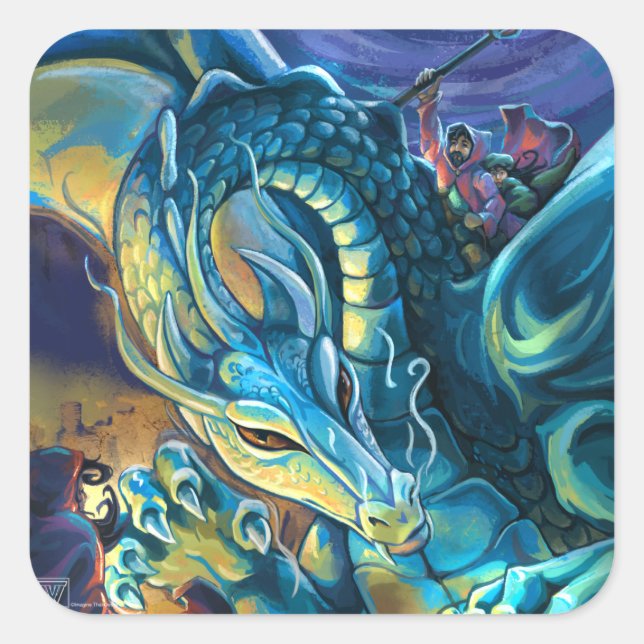 Blue Dragon Rider Square Sticker (Front)