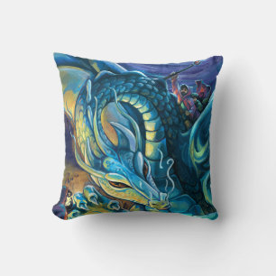 Blue Dragon Rider Throw Pillow