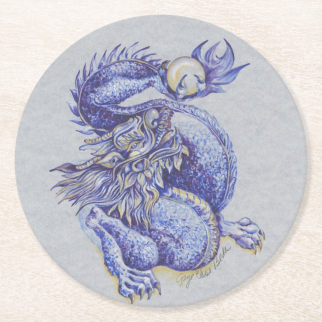 Blue Dragon Round Paper Coaster (Front)