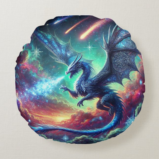 Blue Dragon Round Pillow (Front)
