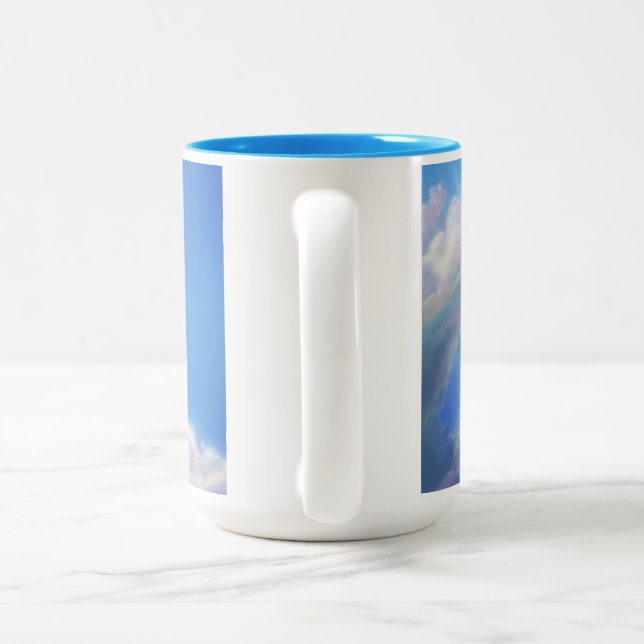 Blue Dragon Soaring Skies  Two-Tone Coffee Mug (Handle)