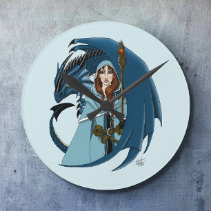 Blue Dragon Sorceress Snowflakes Round Clock