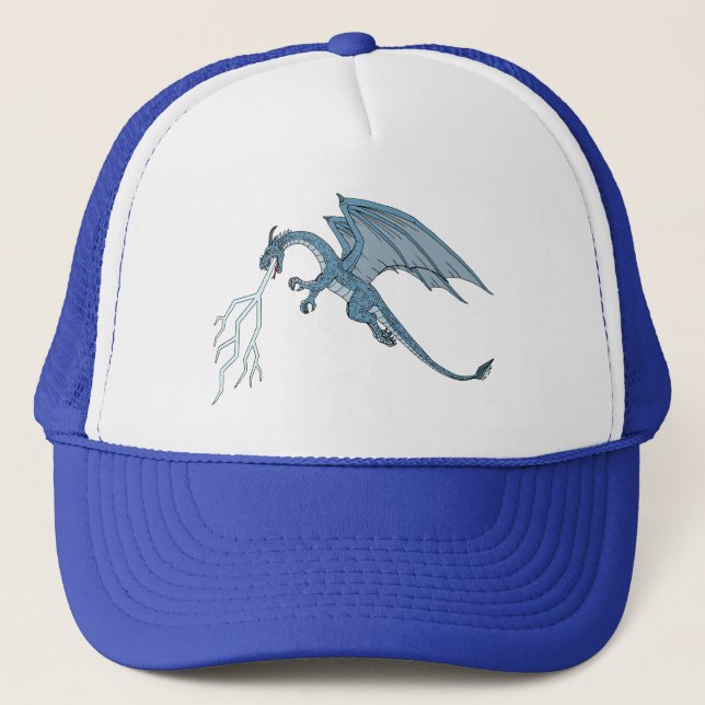 Blue Dragon Spitting Lightning  Trucker Hat (Front)