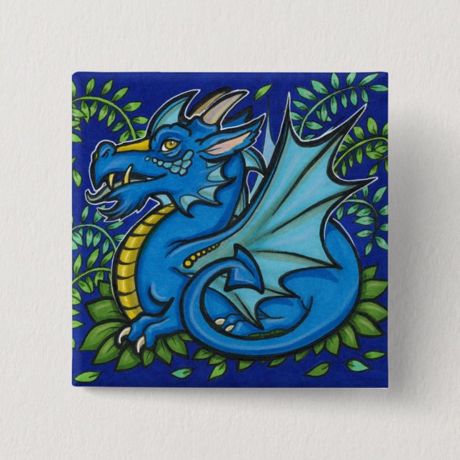 Blue Dragon Square 2 Inch Square Button (Front)