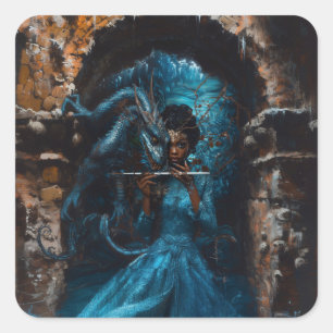 Blue Dragon Square Sticker