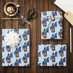 Blue Dragon Sunburst Guitar Music Wrapping Paper Sheet